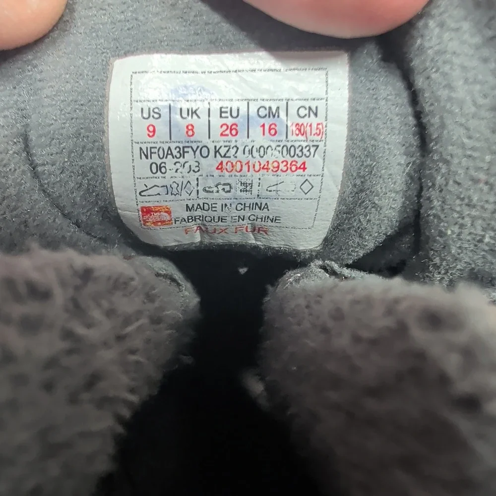 The North Face Alpenglow II Winter Boots Toddler Size 9T Grey Black